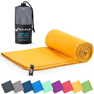 Abbildung von Fit Flip Mikrofaser Handtuch kompakte Microfaser Handtücher ideal als Sporthandtuch, Reisehandtuch, Strandtuch schnelltrocknend und leicht Badetuch groß (60x120cm, Gelb)