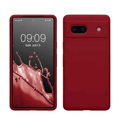 Abbildung von kwmobile Hülle kompatibel mit Google Pixel 7a Silikon Handy Case Handyhülle weiche Oberfläche kabelloses Laden Rhabarber Rot