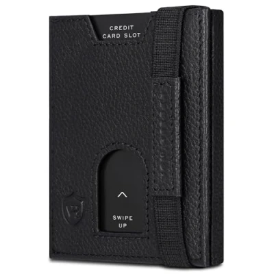 Abbildung von VON HEESEN Leder Slim Wallet Geldbeutel mit RFID Schutz Mini Geldbörse für Herren und Damen Kartenetui Echtleder Karten Portemonnaie klein Kreditkartenetui Schwarz