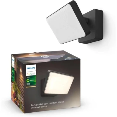 Abbildung von Philips Hue White Welcome Flutlicht (2.600 lm), dimmbare Outdoor Wandlampe für das Lichtsystem mit warmweißem Licht, smarte Lichtsteuerung über Sprache und App, schwarz