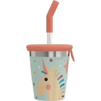 Abbildung von SIGG Edelstahl Trinkbecher mit Deckel und Strohhalm Kinderbecher Silikondeckel &amp; Tritan Schwappsicher BPA frei Leicht Robust Einhorn 0,35L