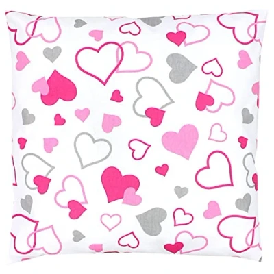 Abbildung von TupTam Kinder Kissenhülle Kissenbezug Dekorativ Gemustert Kinderzimmer, Farbe: Herzen Rosa/Grau, Größe: 80 x cm