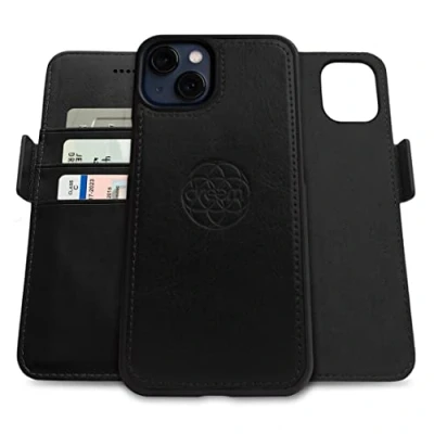 Abbildung von Dreem Fibonacci kompatibel mit iPhone 13 Brieftaschen Etui / 2 in 1 stoßfestes und abnehmbares Folio aus veganem Leder, MagSafe kompatibel, RFID Schutz [Schwarz]
