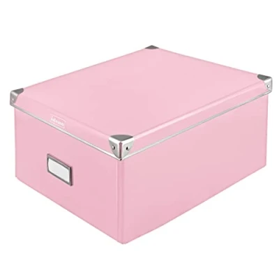 Abbildung von Idena 11010 Aufbewahrungsbox aus festem Karton, Deckel mit verstärkten Kanten Metall, Allzweck Box in Pink inklusive Beschriftungsfeld, für Ordnung im Haushalt, Büro und Arbeitszimmer