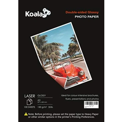 Abbildung von KOALA Fotopapier für Laserdrucker, Doppelseitig, Glänzend, A3, 130 g/m², 100 Blatt. Geeignet zum Drucken von Fotos, Zertifikaten, Broschüren, Flyern, Faltblättern, Grußkarten, Kalendern, Kunst