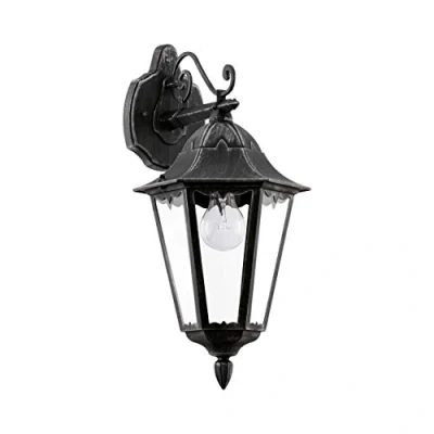 Abbildung von EGLO Außen Wandlampe Navedo, 1 flammige Außenleuchte, Wandleuchte hängend aus Aluguss und Glas, Schwarz, silber patina, E27 Fassung, IP44