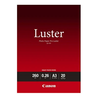 Abbildung von Canon Fotopapier Luster LU 101 glänzend weiß (DIN A3 20 Blatt) für Tintenstrahldrucker PIXMA Drucker 29,7x42 cm (260 g/qm)
