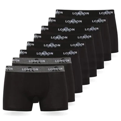Abbildung von FM London 4/8er Pack Herren Boxershorts mit elastischem Bund Weiche Herren, Stretch Fit Herrenunterwäsche für den Alltag, Schwarz (8er Pack), L