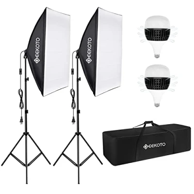 Abbildung von GEEKOTO Softbox Set Fotostudio 50 x 70cm, Dauerlicht Studioleuchte mit 2 Softboxlampen E27 85W 5500K, 2m Vollverstellbare Lichtstative für Studio Porträts, Produktfotografie, Modefotos, usw.
