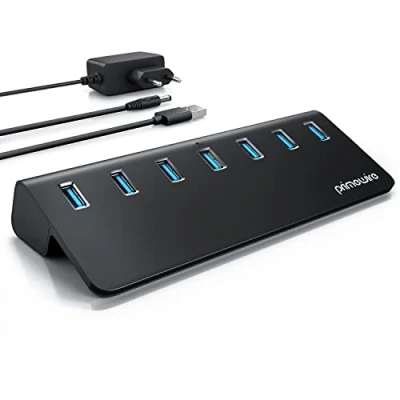 Abbildung von CSL 7 Port USB 3.2 Gen.2 Hub Aktiv 10 GBit/s Verteiler mit Netzteil 3.0 Datenhub für PC Notebook Laptop Ultrabook Tablet MacBook Anthrazit