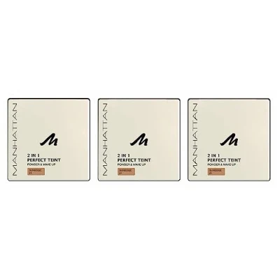Abbildung von Manhattan Perfect Teint Powder &amp; Makeup, Sunbeige 21, 3 Stück (3 x 9g)