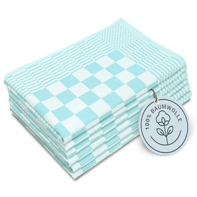 Abbildung von ZOLLNER 6er Set Geschirrtücher Baumwolle in 65x65 cm extrem saugstarke und robuste Küchentücher waschbar bis 60C Mint kariert Gastronomiequalität Oeko Tex® Zertifiziert