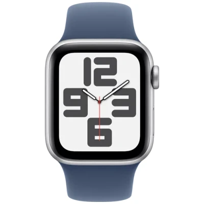 Abbildung von Apple Watch SE 2024 40mm Silber (Blaues Silikon Armband S/M)