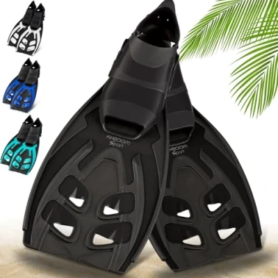 Abbildung von Khroom Flossen Erwachsene Gr. 36 47 Hochwertig, Made in Italy, Schwimmflossen zum Schnorcheln &amp; Tauchen, Unisex verstellbare Schnorchelflossen / Taucherflossen Damen Herren (Ganz Schwarz, 41)