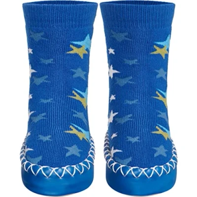 Abbildung von Playshoes Jungen Unisex Kinder Hüttenschuh Kniestrümpfe, blau Sterne, 17/18 EU