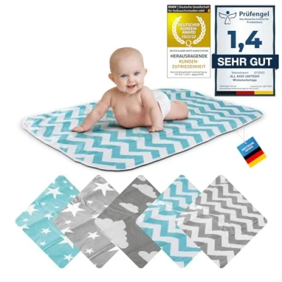 Abbildung von Wickelunterlage Baby Wickelauflage Wickel Decke Unterlage für Säuglinge und Kleinkinder; atmungsaktiv, waschbar, wiederverwendbar; 50 x 70 cm (ZickZack Blau)