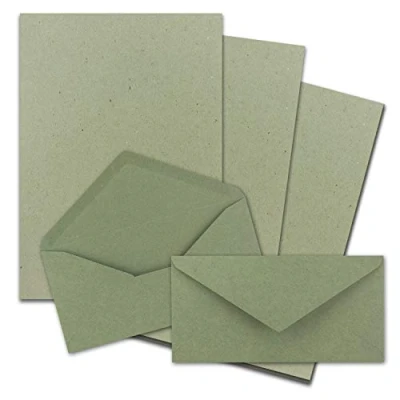 Abbildung von 25x Briefpapier Set DIN A4 mit Lang Briefumschlägen, Nassklebung Kraftpapier Grün Recycling Schreibpapier Kuverts FarbenFroh by GUSTAV NEUSER