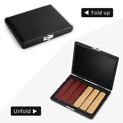Abbildung von blattetui klarinette,klarinette blättchen aufbewahrung,etui für klarinettenblätter,Saxophon Blattetui, Saxophon Reed Case Bag PU Leder Abdeckung Saxophon/Klarinette Container Box mit Slots f