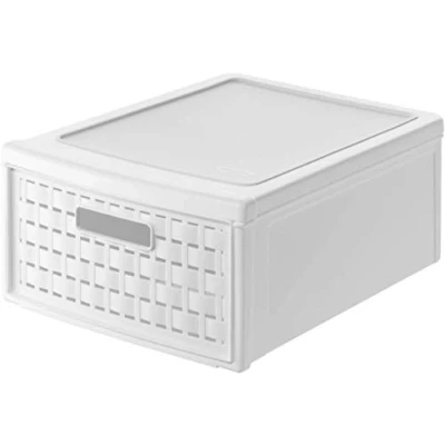 Abbildung von Rotho Country Schubladenbox 8.3l mit 1 Schub in Rattan Optik, Kunststoff (PP) BPA frei, anthrazit, klein/8.3l (35.0 x 26.0 14.5 cm)