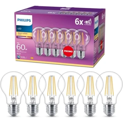 Abbildung von Philips LEDclassic 60W, E27, A60, 6 er Pack, warmwei脽 (2700 Kelvin), 806 Lumen, klar