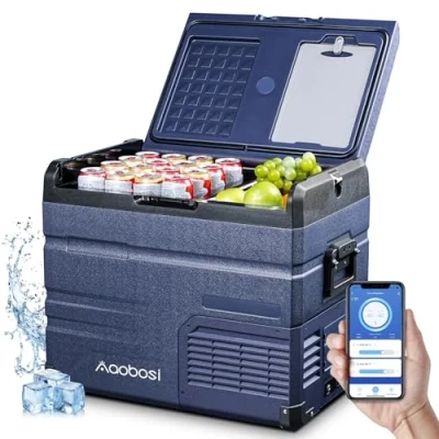 Abbildung von AAOBOSI Kompressor Kühlbox 46 L, Auto mit Dual Zone bis 20 C, 12v 230v Tragbar App Steuerung für Camping, LKW, Boot, Reisemobil, Touch Steuerung, Anti Shake
