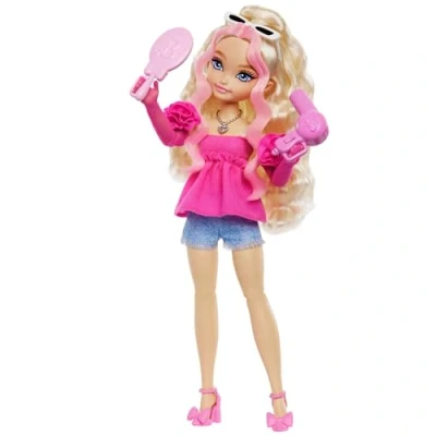 Abbildung von Barbie Dream Besties Puppe und Accessoires, bewegliche Malibu“ Modepuppe mit welligem blonden Haar, 11 Teile zum Thema Make up Haare, HYC21