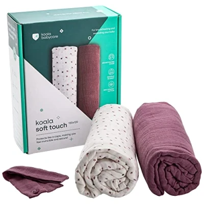 Abbildung von KOALA BABYCARE Neugeborenen Mussline 120x120 Baumwolle Packung mit 2 Stück Baumwoll Stilldecke und Wickeltuch für Swaddle Neugeborene