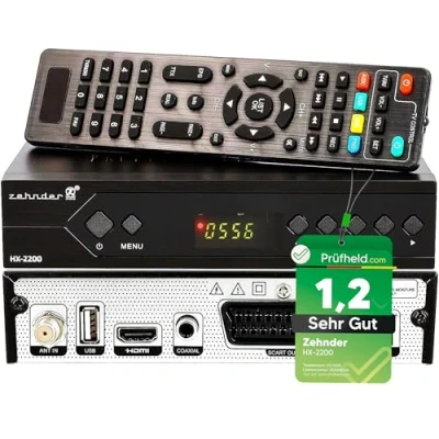 Abbildung von ZEHNDER TV digitaler Sat Receiver für Satellitenschüssel, AAC LC, PVR, HDMI, SCART, USB, Coaxial HD Einkabel tauglich HX 2200 digital Satelliten Set