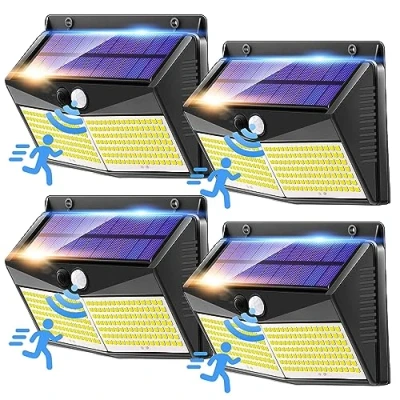 Abbildung von One Fire Solarlampen für Außen, 4 StüCk 248 LED Außen mit Bewegungsmelder, 3 Modi Solarleuchten Außen,Ip65 Wasserdichte Solar Lampe Outdoor, Bewegungsmelder Aussen