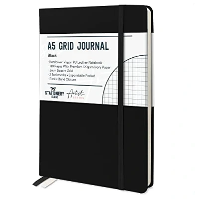 Abbildung von STATIONERY ISLAND Notizbuch a5 Kariert, Journal Hardcover mit 120 g/m² Dickem Papier, 180 Seiten Tagebuch, Notebook für Mädchen, Reisetagebuch, Planen, Lernen, Schreiben