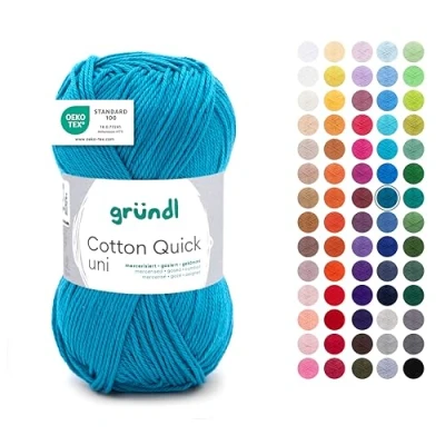Abbildung von Gründl Wolle Cotton Quick uni Garn zum Stricken &amp; Häkeln aus 100% Baumwolle, 1 Knäuel 50 g / 125 m, Häkelgarn/Strickgarn, Petrol