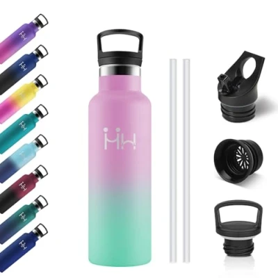 Abbildung von Thermosflasche 500ml, Thermoskanne BPA Frei, Trinkflasche mit Strohhalm, Auslaufsichere Isolierflasche Doppelwandig, Wasserflasche Edelstahl für Jungs, Mädchen, Schule, Fahhrad, Outdoor, Sprudel