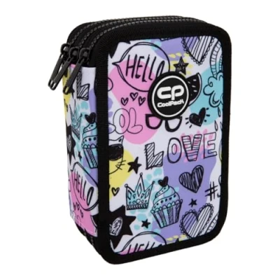 Abbildung von CoolPack XXL Federtasche Federmappe 3 Fach Schulstiftetui, dreifaches Federmäppchen, Federmäppchen für Mädchen, stöckig, Mood, 44 teilig gefüllte Schüleretui