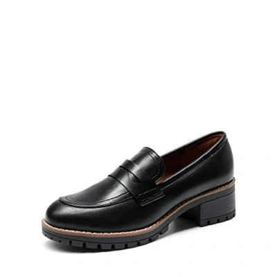 Abbildung von DREAM PAIRS Damen Klassische Loafer Bequeme Mokassins Slippers Business Schuhe mit Dicker Sohle für Damen,Size 36.5,SCHWARZ PU,SDLS2319W