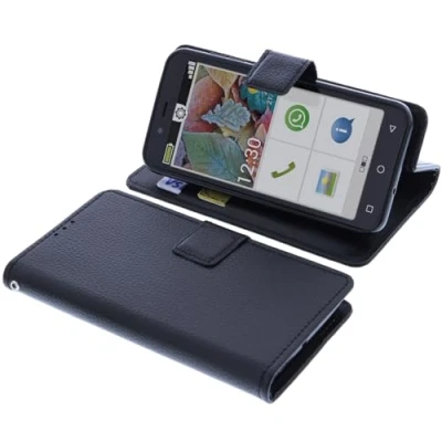 Abbildung von foto kontor Tasche kompatibel mit Emporia Smart 5 Mini Schutzhülle schwarz Book Style Case Handy Schutz Hülle Buch Wallet Handyhülle Cover Klapphülle Ständer Handytasche
