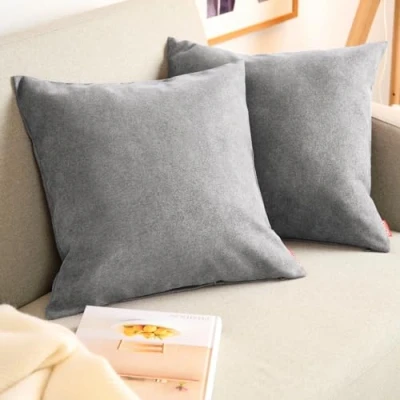 Abbildung von Blumtal Chenille Kissenbezug 45x45 cm im 2er Set Oeko TEX zertifizierte Kissenhülle Sofakissen Bezug mit verstecktem Reißverschluss Deko in Grau