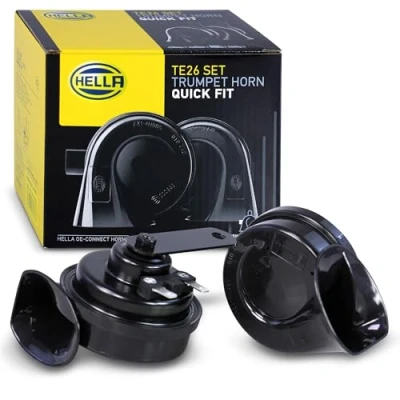 Abbildung von HELLA Fanfare OE CONNECT HORN TE26 SET 12V 110dB(A) 400Hz 500Hz Hochton/Tiefton elektrisch ECE Gehäusefarbe: schwarz Menge: 2 3FH 012 010 061