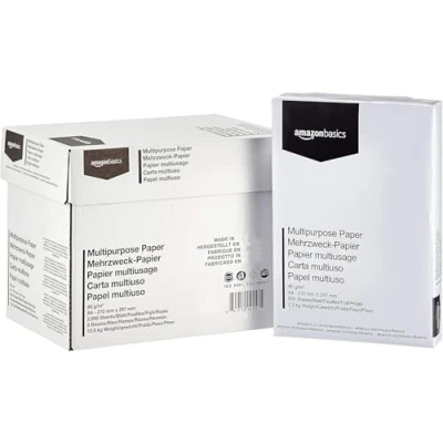 Abbildung von Amazon Basics Druckerpapier, DIN A4, 80 g/m², 2500 Stück, 5 Packungen mit 500, Weiß