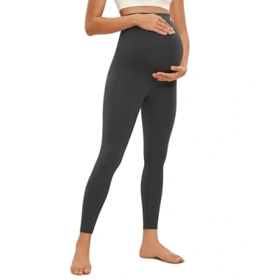 Abbildung von CRZ Yoga Damen Butterluxe Umstandsleggings 64cm Skinny Umstandshose High Waist Schwangerschaft Leggins Mysteriöses Grau 36