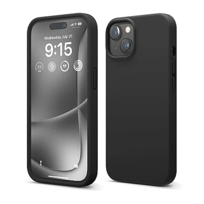 Abbildung von elago Flüssig Silikon Case Kompatibel mit iPhone 15 Hülle, Premium Handyhülle, Ganzkörper Schutzhülle [4 Lagige Stoßfeste Struktur], Kratzfestes Weiches Mikrofaserfutter (Schwarz)
