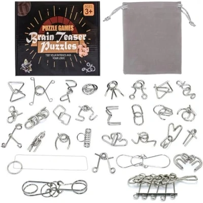 Abbildung von Holzsammlung 30 Stück Knobelspiele Metall, Metallpuzzle Metallknobellei Set IQ Spiele Geduldspiel Geschicklichkeitsspiel, Metal Puzzle Denkspiele Spielzeug Mini Geschenk für Erwachsene und Kinder