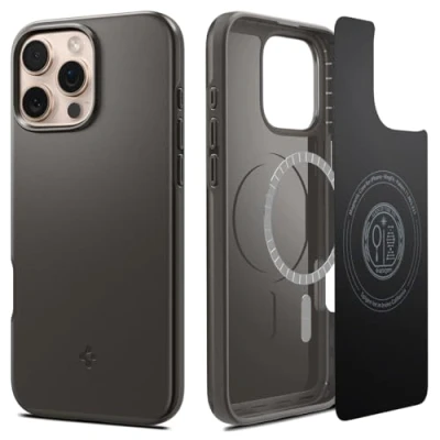 Abbildung von Spigen Thin Fit MagFit Hülle für iPhone 16 Pro, Kompatibel mit MagSafe Zubehör Gunmetal