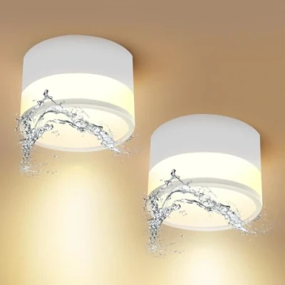 Abbildung von Temgin 2er IP65 Deckenleuchte Aufputz Weiß Matt LED 12W 3000K Warmweiß Deckenspots Aluminium 230V Ø10cm Aufbauleuchte Deckenlampe Spots Badezimmer