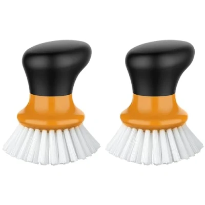 Abbildung von MR.SIGA Spülbürste mit ergonomischem Griff, Handflächenbürste für Geschirr, Töpfe, Pfannen zur Küchen Reinigung, Orange, 2 Stücke