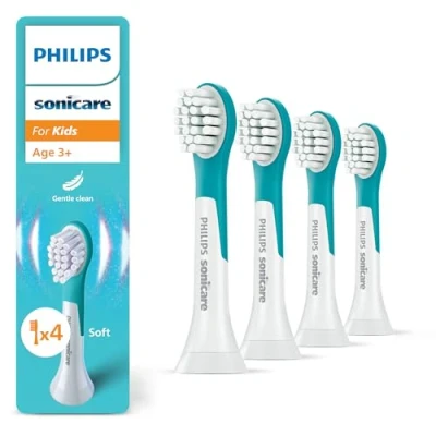 Abbildung von Philips Original Compact Bürstenköpfe für die Sonicare for Kids Schallzahnbürste (für Kinder ab 3 Jahren) 4er Packung, in Blau (Modell HX6034/33)