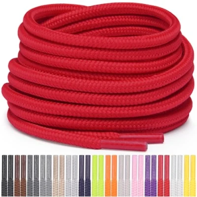 Abbildung von Miscly Schnürsenkel Rund Reißfest für Sportschuhe, Sneaker und Stiefel, Ø 4 mm (114 cm, Rot)