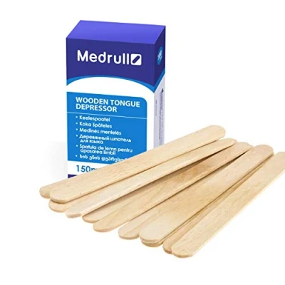 Abbildung von Medrull Holzmundspatel 100 Stück, 1.8cm x 15cm unsteril zur äußeren Anwendung Holzspatel zum Auftragen von Salben oder Wachsen Bastelstäbchen Holz eisstiele aus Backen