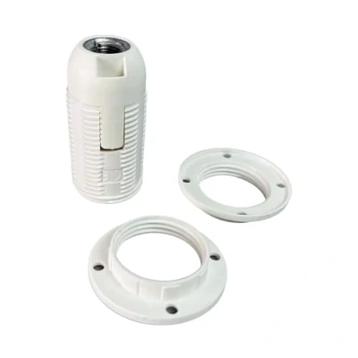 Abbildung von SET E14 Fassung weiß + 2x Schraubring, Gewinde M10x1 Thermoplast Schraubfassung für Glühlampe und LED