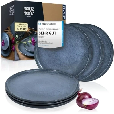 Abbildung von Moritz &amp; VIDA 6er Dinner Teller Set Blau Dinnerteller für 6 Personen Porzellan spülmaschinen und mikrowellengeeignet