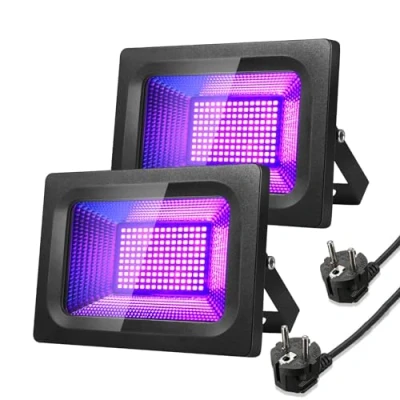 Abbildung von LED Schwarzlicht Strahler,LUNSY UV Fluter 30W Schwarzlichtlampe Partylicht, IP66 Wasserdicht Fluoreszenz Blacklight mit 150 LEDs Licht für Bar, Disco, Halloween Party Deko 2 Stücke